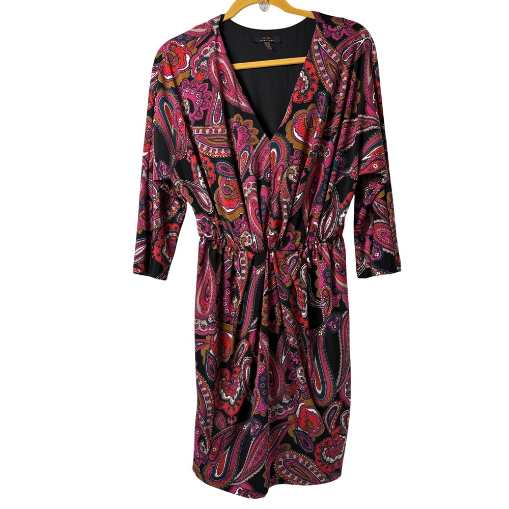 Trina‎ By Trina Turk Birch Mini Dress Womens M Multi Paisley V-Neck 3/4 Sleeve
